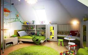 You may simply paint creative headboard designs on the wall itself. 30 Green Cool And Creative Play Room Design Inspirations Loft Bedroom Kids Kids Room Design Green Kids Rooms