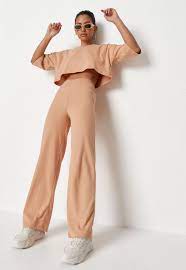 Shein surplice neck waffle knit crop top. Camel Rib Boxy Crop Top And Trousers Co Ord Set Missguided