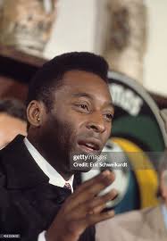 Closeup portrait of Pele during press conference to announce his... News  Photo