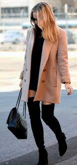Camel over the knee suede open toe boots with skinny jeans. How To Wear Over The Knee Boots In Fall Just The Design Casual Winter Outfits Fashion Winter Fashion