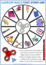 Classroom Objects Esl Printable Fidget Spinner Game Vocabulary Games For Kids English Games For Kids Learning English For Kids