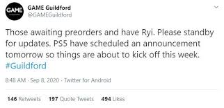Ps5 Pre Orders May Kick Off This Week According To Tweet From Uk Retailer Game In 2020 Tweet Quotes Pre Order Quotes