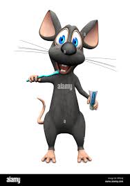 Un Raton De Dibujos Animados Cute Sonriente Sosteniendo Un Cepillo De Dientes En Una Mano Y En La Otra Pasta De Dientes Listo Para Cepillarse Los Dientes Fondo Blanco Fotografia De Stock