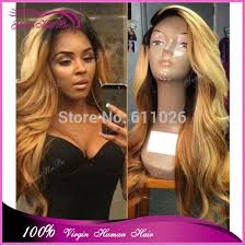 Honey Blonde Black And Blonde Lace Front Wigs Aliexpress Com Buy Hot Selling 100 Real Brazilian Virgin Hair 1b 27 Ombre Honey Blonde Two Tone Lace Full Lace Wig Human Hair Lace Front Wigs Wig Hairstyles