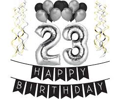 23rd Birthday Party Pack Black Silver Happy Birthday Etsy Birthday Party Packs Happy Birthday Bunting 23rd Birthday
