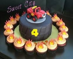 Blaze Monster Machine Cake And Flame Cupcakes Combo Blaze Birthday Party Blaze Birthday Monster Truck Cake