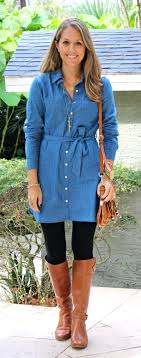 Today S Everyday Fashion The Chambray Dress J S Everyday Fashion Chambray Dress Denim Dress Outfit Dresses With Leggings