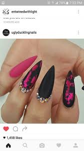 Acrylic Hot Pink And Black Nail Designs Pink Black Stilleto Nails Pink Nails Nail Designs Stiletto Nail Art