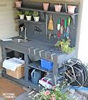 Potting bench with sink and running water