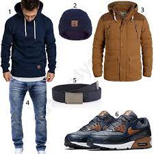 Blue Men S Winter Outfit With Nike Air Max Shoes S R Outfit Shoes Winter Blaues Herren Winteroutfi Winter Outfits Men Mens Outfits Mens Winter Fashion