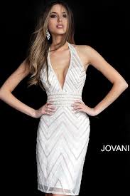 Jovani White Halter Embellished Cocktail Dress Shortdress 2019fashion Embellished Cocktail Dress Short Dress Styles Backless Cocktail Dress