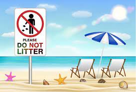 There are plastic bags, bottles, empty cans. Premium Vector Please Do Not Litter Sign On Sea Sand Beach