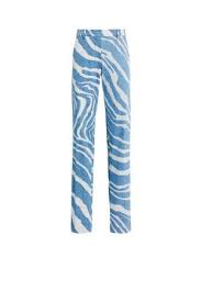 Blue And White Zebra Print Trousers Roberto Cavalli Straight Leg Pants