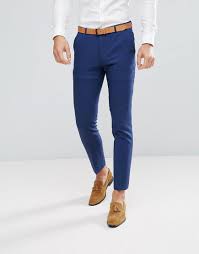 Mens navy blue jos a bank 2pc pant suit travelers collection tailored fit 40 s. Asos Wedding Skinny Suit Pants In Blue Cross Hatch Navy Blue Pants Outfit Skinny Suits Mens Suit Colors