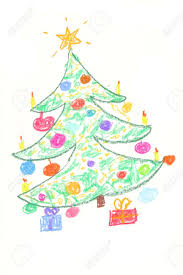 Beautiful Decorated Christmas Tree With Gifts Drawing By Children Stock Photo Picture And Royalty Free Image Image 7293172