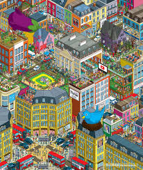 Retail In Store Printed Vinyl Mural Illustration Isometric Social Media Cityscape Isometric Illustration Mural Illustrated Map