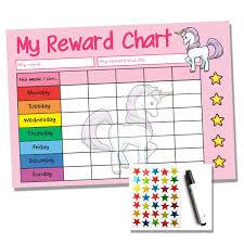 unicorn reward chart kids childrens school sticker star chart stickers pen