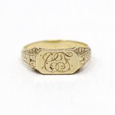 Antique Signet Ring Art Deco 10k Yellow Gold Two Letter Etsy Signet Ring Signet Art Deco