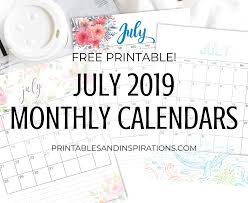 july 2019 calendar free printable printables and inspirations