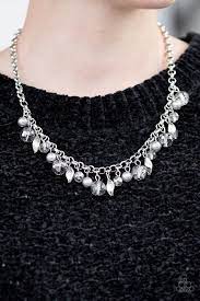 Paparazzi Bling Down The Curtain Silver Pearl Bead Fringe Necklace Earring Set Silver Necklace Designs Necklace Silver Pearls