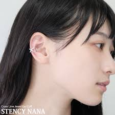 ステンレスイヤーカフ クロスラインジュエルイヤーカフ（片耳用） イヤーフック 金属アレルギー 316L