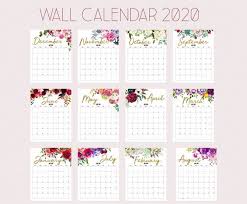 Floral Wall Calendar Printable Botanical Calendar 2020 Etsy In 2020 Watercolor Calendar Calendar Printables Printable Wall Calendar