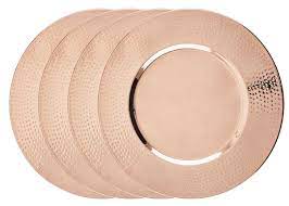 Charger plate is for decorative base setting purposes to add a touch of elegance to your tablescape, they also protect your tablecloth from and stains that may be caused by your dinner. Old Dutch International Os5866 Decor Copper 16 Charger Plate With Hammered Rim Set Of 4 Lionsdeal