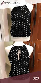 Black And White Polka Dot Halter Top Express Halter Top Halter Neckline Tie Keyhole Back Elastic Bottom Sheer Black And White Polka Dot Print Over Black Lining Wor Tops Halter Top Clothes Design
