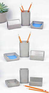 Concrete Office Desk Organizer Box Pen Pencil Holder Business Card Holder Smart Phone Mobile Phon Stationery Organization Desk Stationery Cool Office Supplies