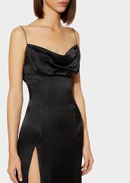Draped Silk Satin Dress Black Dresses Silk Satin Dress Silk Cowl Neck Dress Draped Bodycon Dress