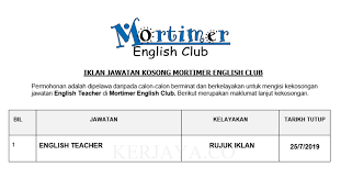 1,185 likes · 1 talking about this. Jawatan Kosong Terkini Mortimer English Club English Teacher Kerja Kosong Kerajaan Swasta
