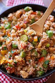 30 Minute Cajun Chicken And Rice Skillet Life Made Simple Chicken And Okra Recipe Cajun Chicken And Rice Okra Recipes