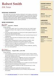 The following is a free example of an english teacher resume that you can copy and edit for your needs. Esl Tutor Resume Samples Qwikresume