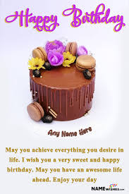Among these collections of happy birthday images you'll find the one that suits your case best. Chocolate Macrons And Flowers Birthday Cake With Name For Friends