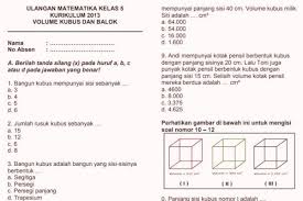 Soal Ulangan Harian Matematika K13 Kelas 5 Volume Matematika Matematika Kelas 5 Kurikulum