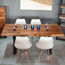Dining Set With Live Edge Table In X Legs And White Eames Chairs Wazo Furnitur Restaurant Tables And Chairs Live Edge Dining Table Wayfair Living Room Chairs