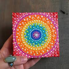 rainbow mandala dot painting dot art dotillism hand painted chakra inspired mandala painting mandala dots dot painting dot art painting