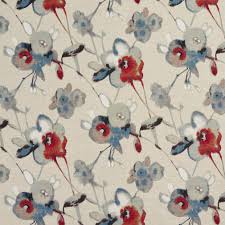 Aqua Red And Beige Floral And Flower Print Linen Upholstery Fabric Linen Upholstery Fabric Upholstery Fabric Red Fabric