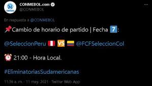 La selección no vence a los incas en copa desde 2016 (penaltis) y en tiempo regular desde 2001. Peru Vs Colombia Conmebol Anuncio El Cambio De Hora Del Partido Por Las Eliminatorias Qatar 2022 Nczd Futbol Peruano Depor