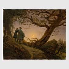 For friedrich, in two men contemplating the moon he chose to cloak the two individuals, believed to be him and his student, in old german attire and such composition: Two Men Contemplating The Moon Newspaper Apocryph Pro Demo