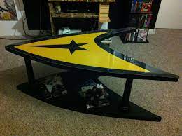 It took a month to complete and features a glass top that makes it look like it is in motion, with a base that portrays the ship in. Home Made Star Trek Coffee Table Made By My Aunt And Uncle Star Trek Decor Star Trek Wallpaper Star Trek Party