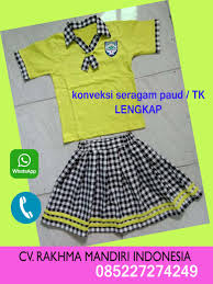 Seragam paud toko baju seragam paud toko baju seragam tk paud dan tpa ada sejak februari 2010 dan mulai go online di pertengahan tahun 2011 dengan nama www bajuseragamtk com hingga saat ini 2019 dikami bisa pesan jahit seragam tk paud dan tpa dengan model warna dan. Cv Rakhma Mandiri 085227274249 Konveksi Perdagangan Umum Seragam Paud Tk Lengkap