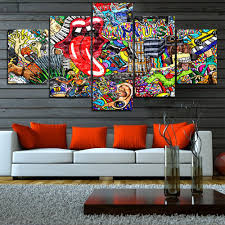 Big canvas paintings for home decor. Graffiti Paintings Canvas Colorful Wall Art Living Room Decor 5 Panel Pictures Music Collage On Brick Wall Contemporary Home Decor Modern Artwork Posters And Prints Framed Ready To Hang 60 Wx32 H Amazon In Home