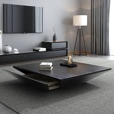 Modern Black Wood Coffee Table With Storage Square Drum Coffee Table With Drawer In 2020 Centre Table Living Room Table Decor Living Room Center Table Living Room