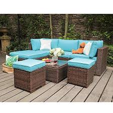 Oc Orange Casual 7 Piece Patio Furniture Set Outdoor Sectional Sofa Brown Rattan W Outdoor Patio Furniture Sets Outdoor Deck Furniture Outdoor Sectional Sofa