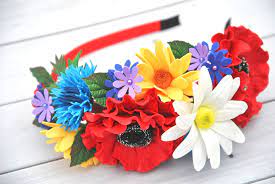 Flower Headband Red Poppy Colorful Crown Fiesta Flower Crown Etsy In 2021 Floral Flower Girl Headpiece Floral Headbands