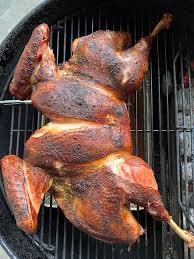 Test run- 13lb bird, brined for 12hrs, then spatchcocked and left to dry  uncovered in the the fridge for 24hrs. Seasoned and hickory smoked indirect  for 2hrs at 350° to an IT