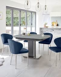 I really like the accent chair, my wife was hoping that the navy was a deeper blue but overall we like it. Fraser Extending Table With Blue Velvet Chairs Danetti