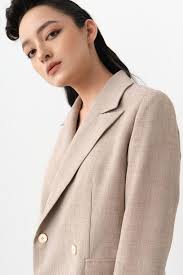 Women's Thomasin Pleated Cotton Blazer S/M/L Dark Beige/Multicolor/Pink  Plain/Plaid MEAN BLVD