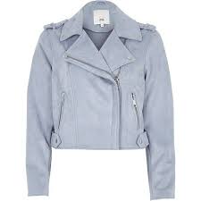 River Island Petite Light Blue Faux Suede Biker Jacket 7 115 Rub Liked On Polyvore Featuring Outer Winter Coats Women Petite Jacket Faux Suede Biker Jacket